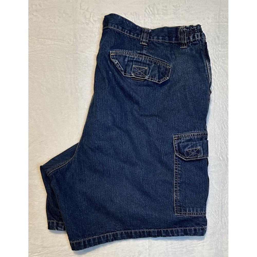 KingSize Jean Shorts Mens 48x8 Cargo Flap Pocket Outdoor Casual Denim Blue
